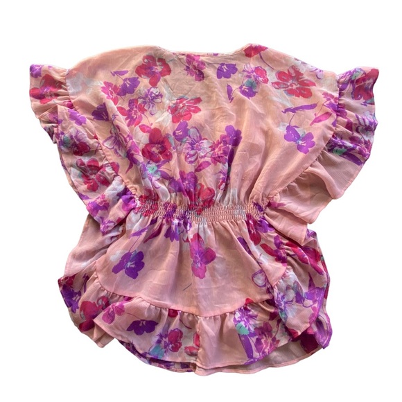 {Candies} Floral Sheer Ruffle Sleeve Elastic Waist Blouse - Picture 6 of 6